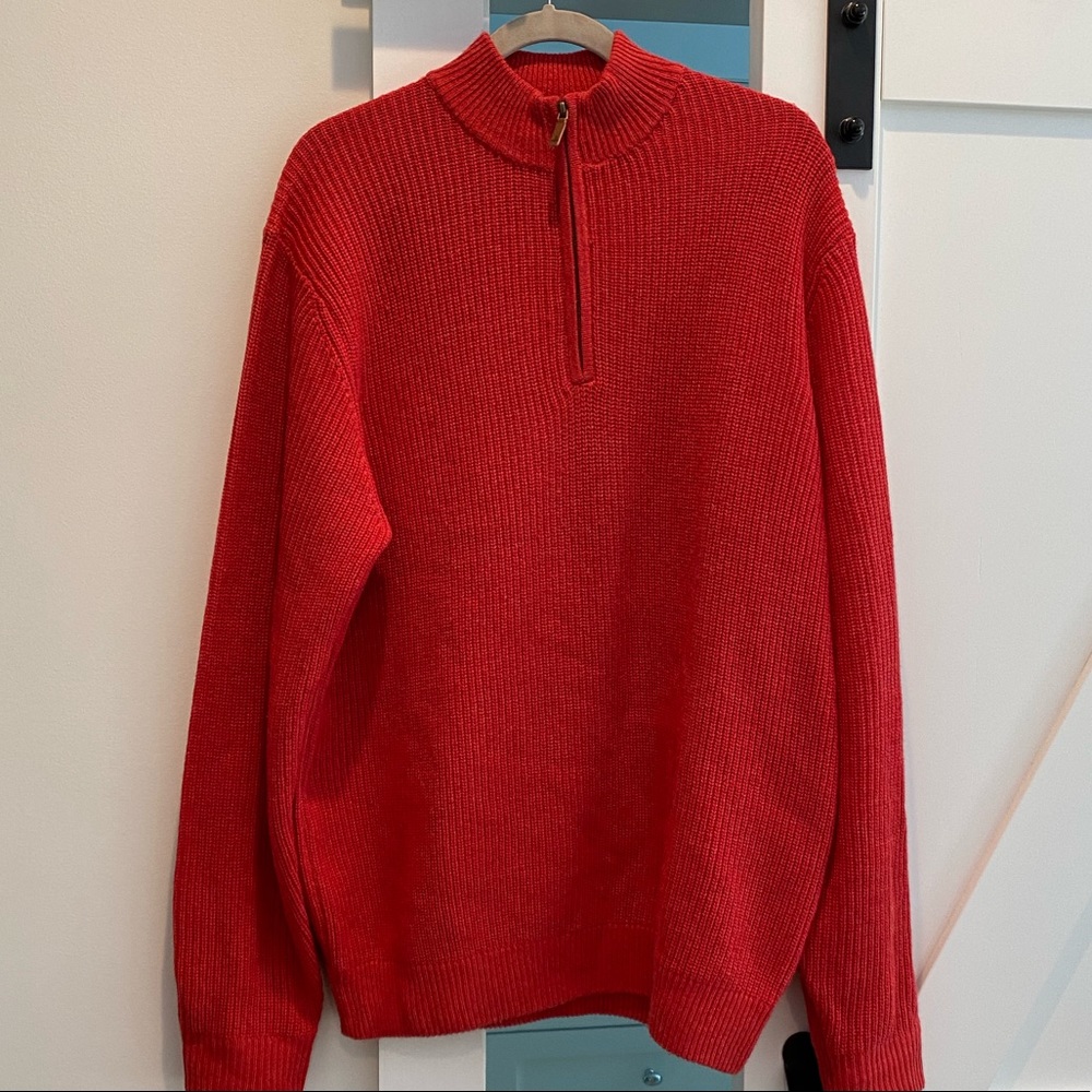 Alashan Men’s Wool/Cashmere 1/4 zip Mock Neck Sweater - Burnt Orange Size XL